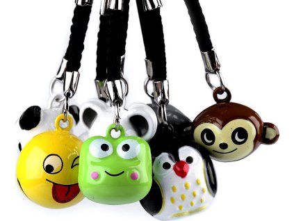 Přívěsek na klíče rolnička tučňák, panda, smajlík, myš, opice (Balení 1 ks, Varianta 7 žlutá smajlík)