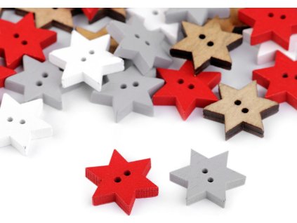 Dřevěný dekorační knoflík hvězda (Varianta 1 bílá, Balení 10 ks)