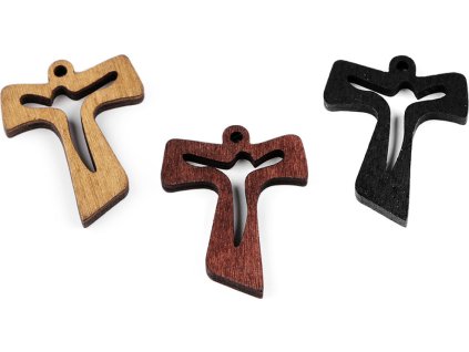 Dřevěný přívěsek křížek 30x38 mm (Balení 12 ks, Varianta 3 černá)