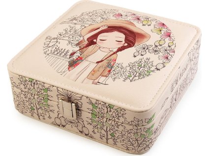 Šperkovnice s potiskem 6,5x18x18 cm (Balení 1 ks, Varianta 5 bílá béžová)