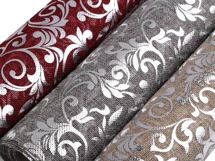 Stuha imitace juty šíře 24 cm ornamenty (Balení 4.5 m, Varianta 2 (800-17) šedá stříbrná)