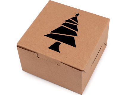 Vánoční papírová krabička s průhledem stromeček, vločka (Balení 10 ks, Varianta 1 hnědá přírodní stromeček)