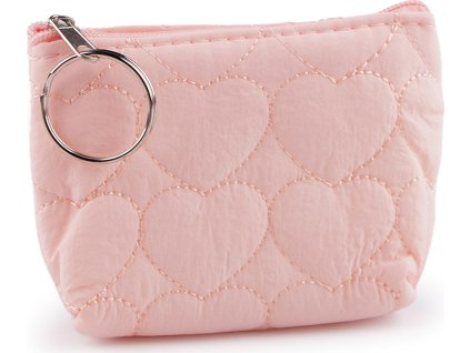 Malá peněženka / klíčenka srdce, prošívaná 11x8 cm (Balení 1 ks, Varianta 1 pudrová)