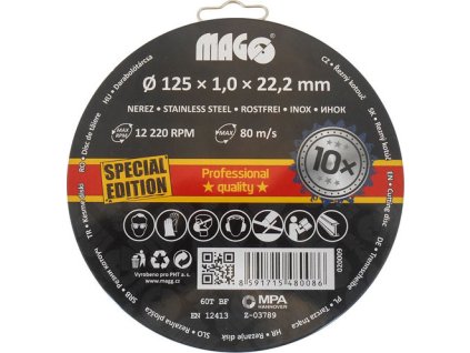 MAGG Kotouč řezný na nerez 125x1,0mm balení 10ks, plechový box