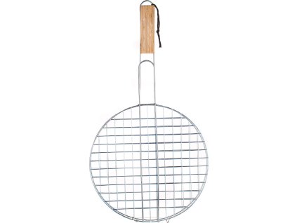 mřížka opékací kulatá pr.30cm BBQ, dřev. rukojeť