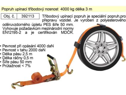 Popruh upínací pás s ráčnou tříbodový 4t/3m/ 50mm