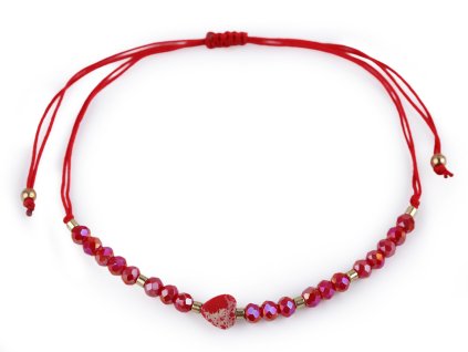 Náramek shamballa srdce a broušené korálky s AB efektem (Balení 1 ks, Varianta 1 červená)