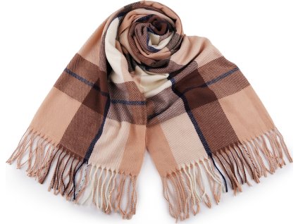 Šátek / šála / pléd s třásněmi 65x175 cm (Balení 1 ks, Varianta 1 béžová světlá)