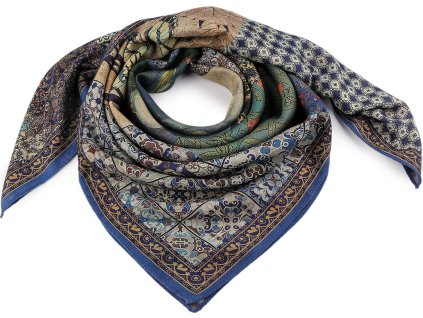 Šátek oboustranný 90x90 cm (Balení 1 ks, Varianta 1 béžová modrá tmavá)