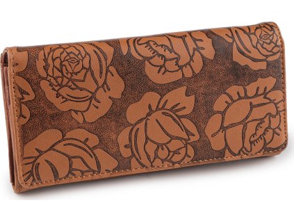 Dámská peněženka s květy 9x18,5 cm (Balení 1 ks, Varianta 1 hnědá koňak)