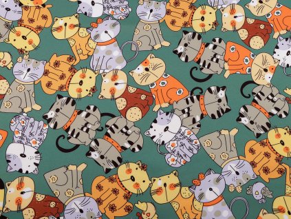 Látka PES s potiskem kočky (Balení 1 m, Varianta zelená lahvová)