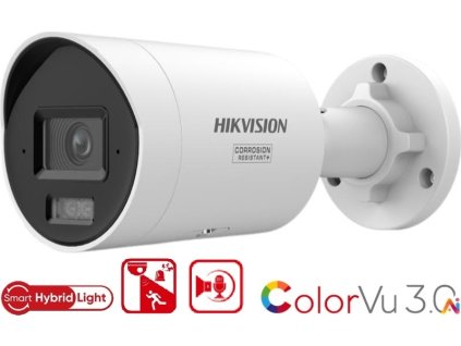 Hikvision 4MPix IP Bullet Smart Hybrid Light AcuSense kamera; LED/IR 40m, WDR 130dB, IP67, blikač