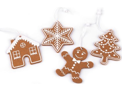 Vánoční perníčky k zavěšení filc (Balení 4 ks, Varianta 5 hnědá přírodní zvoneček)