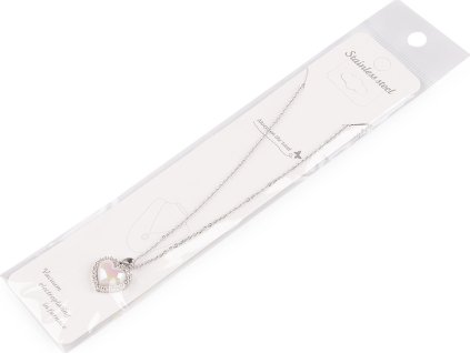 Náhrdelník z nerezové oceli srdce s broušenými kamínky (Balení 1 ks, Varianta bílá perleť stříbrná)