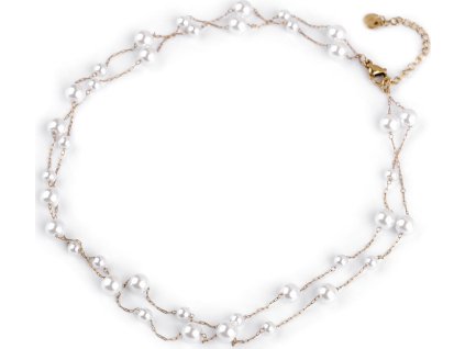 Náhrdelník dvojitý z nerezové oceli se skleněnými perlami (Balení 1 ks, Varianta perlová zlatá)