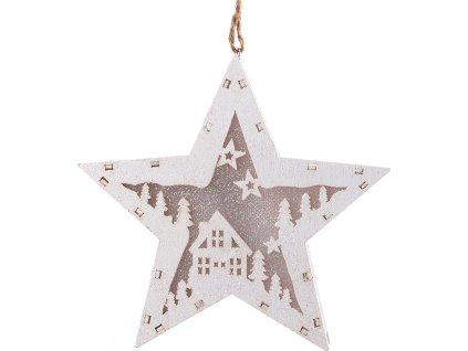 Dřevěná hvězda vánoční svítící k zavěšení (Balení 1 ks, Varianta bílá teplá)