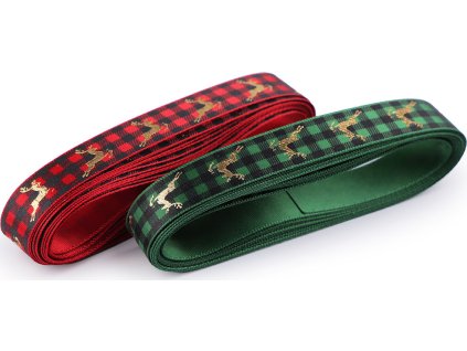 Vánoční saténová stuha káro sob šíře 16 mm (Varianta 1 červená, Balení 3 m)