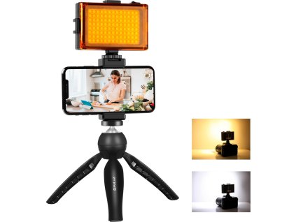 Sada pro živé vysílání Puluz držák na stativ + LED lampa + svorka na telefon