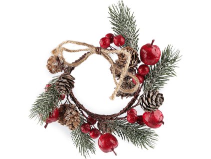 Vánoční věneček na svíčku Ø20 cm (Balení 1 ks, Varianta zelená červená)