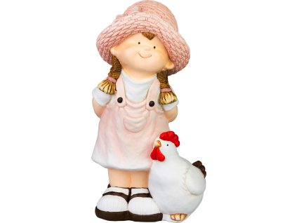 Dekorace MagicHome, Holčička s kohoutem, keramika, 15,5x25,5x44,5 cm