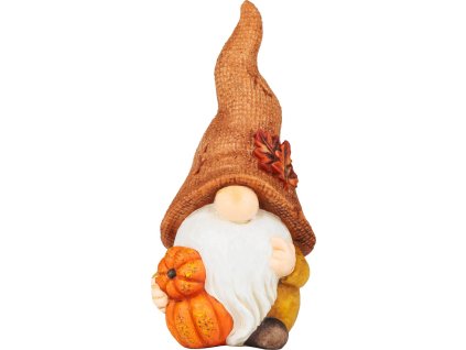 Dekorace MagicHome Nature, Trpaslík s dýněmi, polyresin, 11x9x23 cm