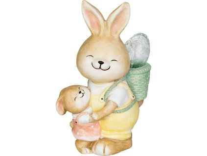 Dekorace MagicHome, Zajíček s mláďátkem a vajíčkem, keramika, 17,8x25,5x39 cm