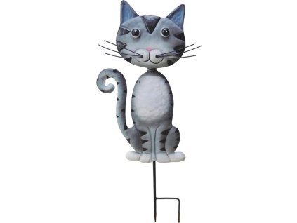 Dekorace MagicHome Mecco, Kočka, plech, šedá, zapichovací, 25,5x3,5x61 cm