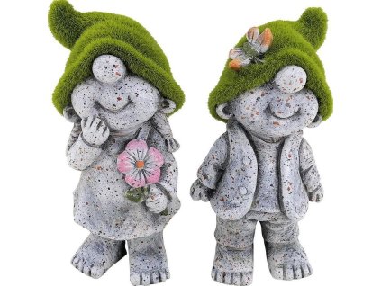 Dekorace MagicHome, Trpaslíci se zelenými klobouky, keramika, 9,5x6,5x17,8 cm, set 2 ks