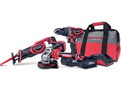 Set Worcraft WSET-02, S20Li ShareSYS, ocasní pila, úhlová bruska, šroubovák, nabíječka, 2x 4.0 Ah akumulátor + brašna