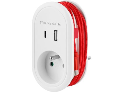 Zásuvka Strend Pro, USB A+C, s USB kabelem C