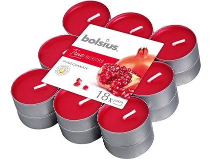Svíčky Bolsius Tealight True Scents, čajové, vonné, granátové jablko, bal. 18 ks
