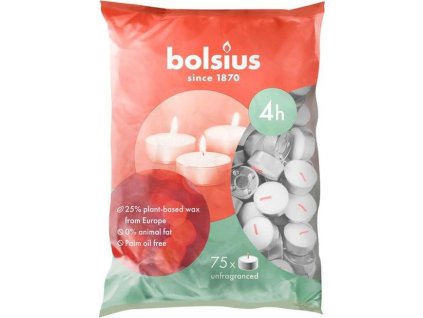 Svíčka Bolsius, čajová, 4 hod., bílá, bal. 75 ks