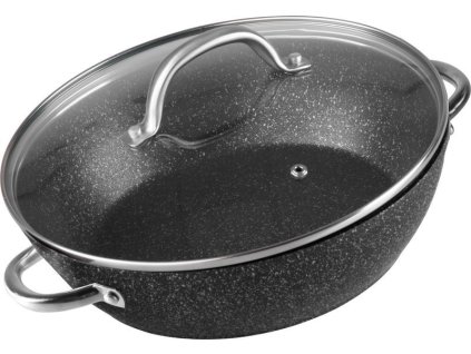 Hrniec MagicHome Black Marble Line, plytký, 26 cm, 2800 ml, s pokrievkou, pekáč do rúry