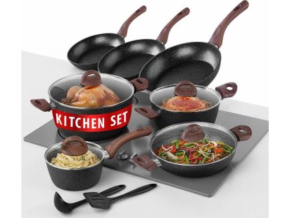 Sada nádobí MagicHome Black Marble Line, 13 dílná