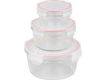 Dóza MagicHome, sada 3 ks, sklenená, sklo, okrúhla, s vekom, 370/800/1500 ml