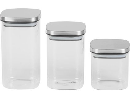Nádoba MagicHome, sada 3 ks, 800/1100/1500 ml, sklenená, s nerezovým uzáverom