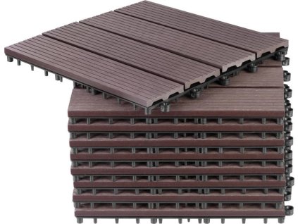 Sada terasových prken s WPC efektem dřeva, palubka, PP, 31x31x2, plast, barva hnědá a šedá, bal. 9ks