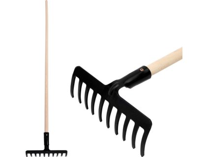 Hrábě zahradní Strend Pro Premium R-606, 10 zubé, kované, dřevěná násada