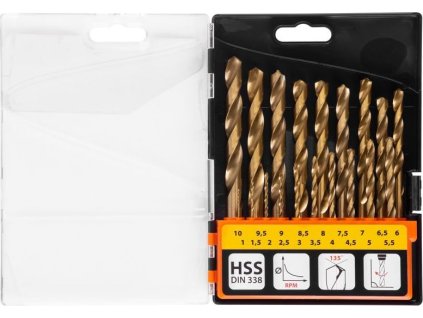 Sada vrtáků Strend Pro FD032, 19 dílná TiN HSS, do kovu