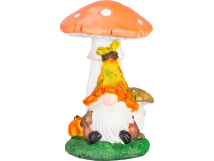 Dekorace MagicHome Nature, Trpaslík pod houbou, polyresin, 11x12x16,5 cm