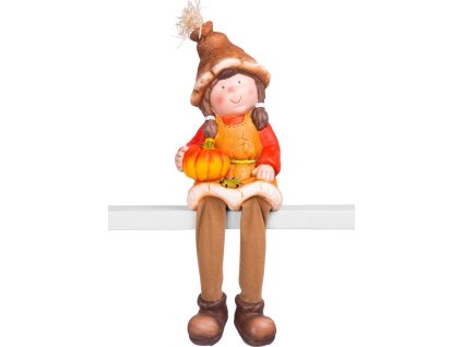 Dekorace MagicHome Nature, Holčička sedí s tykvičkou, keramika, 17x16,50x32 cm