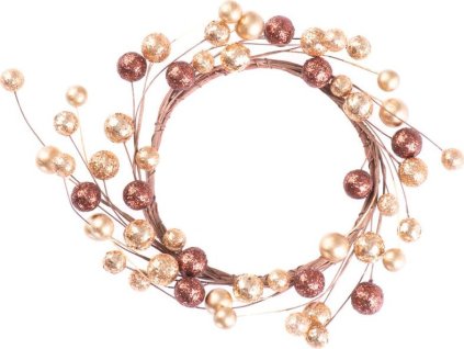 Dekorace MagicHome Vánoce, věnec, bobule, zlatý, 15 cm