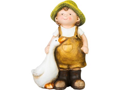 Dekorace MagicHome, Chlapeček s houskou v hnědém oblečení, keramika, 6,5x12,5x19 cm