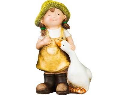 Dekorace MagicHome, Holčička s houskou v hnědém oblečení, keramika, 6,5x12,5x19 cm