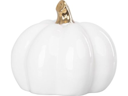 Dekorace MagicHome, Dýně se zlatou stopkou, bílá, porcelán, 12,7x12,3x10,8 cm