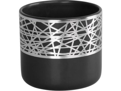 Dekorace MagicHome, Květináč se stříbrným ornamentem, černý, dolomit, 16,8x16,8x14,7 cm