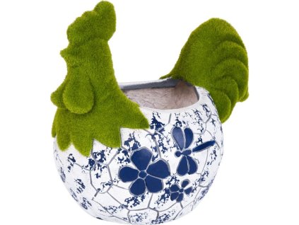 Dekorace MagicHome, Kohoutek s květináčem, modrý ornament, keramika, 34,5x24x30,5 cm