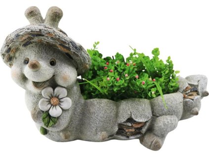 Dekorace MagicHome Gecco, Šnek s květináčem, magnesia, 46x22x28 cm