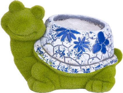 Dekorace MagicHome, Želva s květináčem, modrý ornament, keramika, 33x24x23 cm