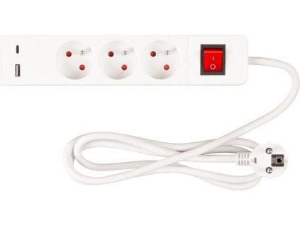 Kabel Strend Pro LG-FB603K, L-1.4m, prodlužovací, 3x zásuvka + vypínač, USB